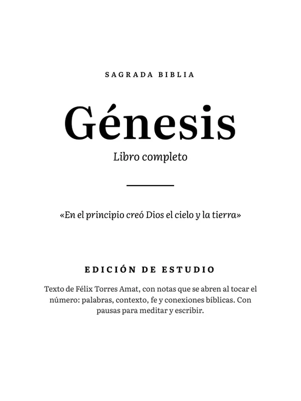 Primera página del PDF: Sagrada Biblia, Génesis, libro completo, edición de estudio